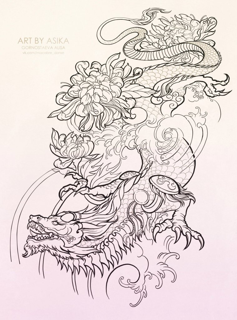 Эскизы тату китайский дракон (37 фото)30