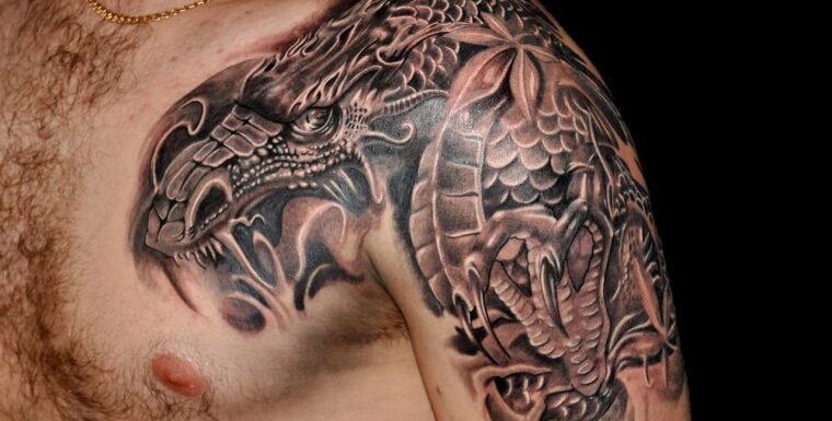 🖤 Татуировки «дракон на руке»: мужские тату (32 фото)