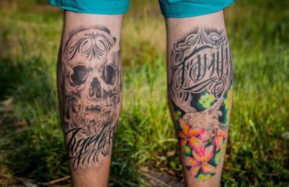 🖤 Тату на икре — мужские: подборка (35 фото)