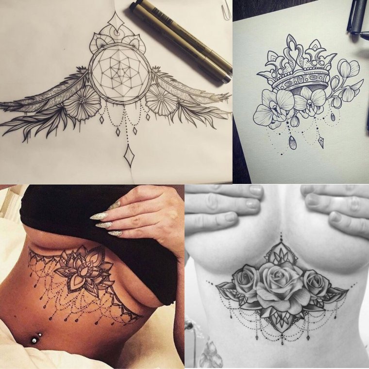 Эскизы тату между грудиной у девушек (49 фото)34