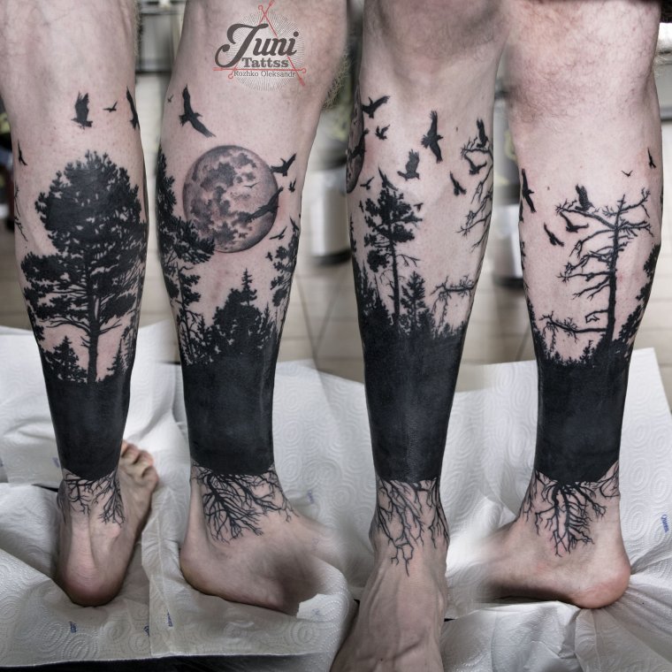 ​​Men's tattoos on the leg and arm - forest and landscape (48 photos) — Gorodprizrak