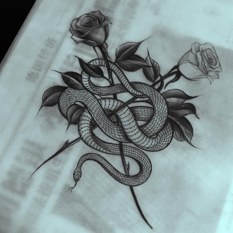 Тату роза со змеей (48 фото)33