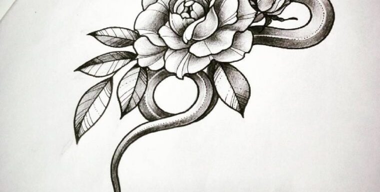 🖤 Татуировка роза со змеей — подборка тату (46 фото)