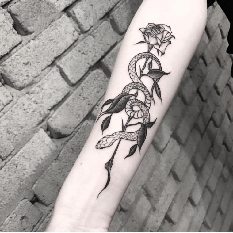 Тату роза со змеей (48 фото)10