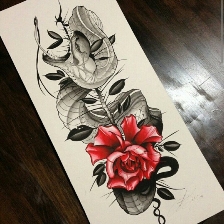 Тату роза со змеей (48 фото)30