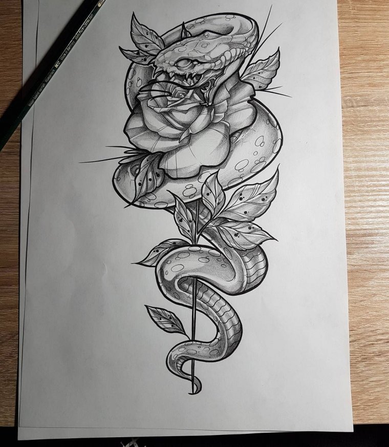 Тату роза со змеей (48 фото)17