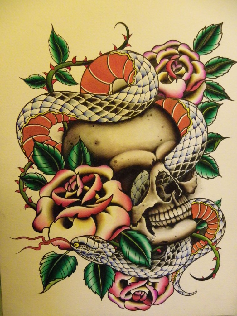 Тату роза со змеей (48 фото)9