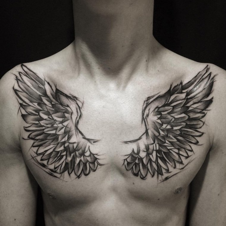 Татуировка крылья на груди (50 фото)33
