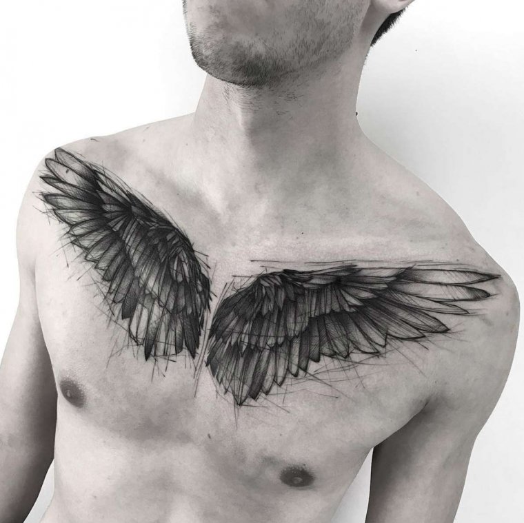 Татуировка крылья на груди (50 фото)45