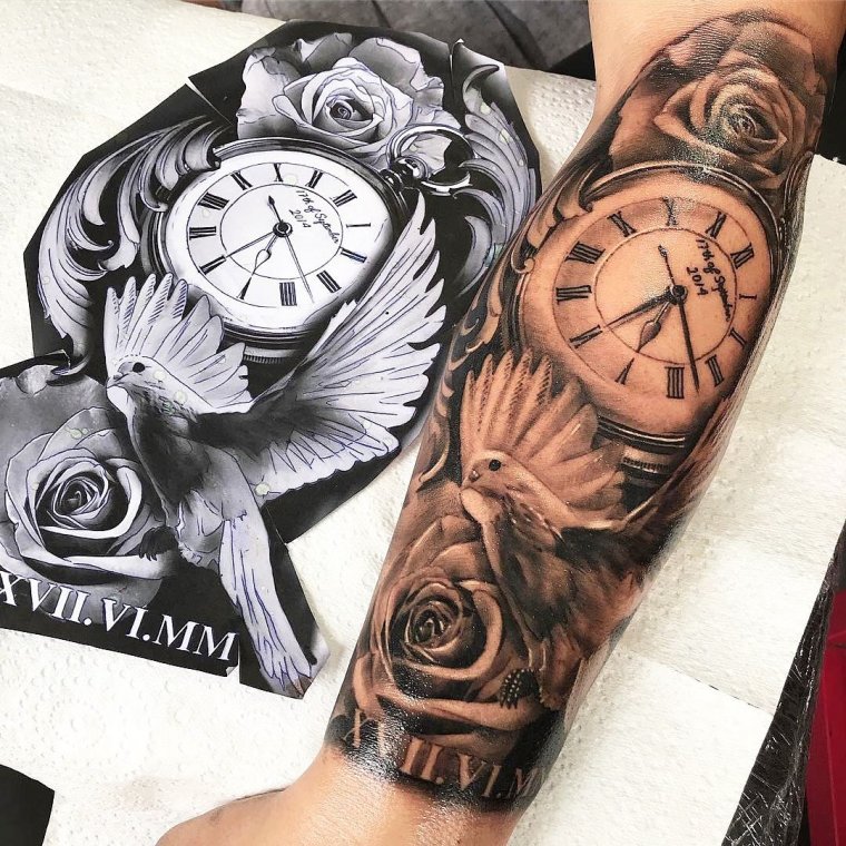 Мужские тату часы на предплечье (39 фото)29