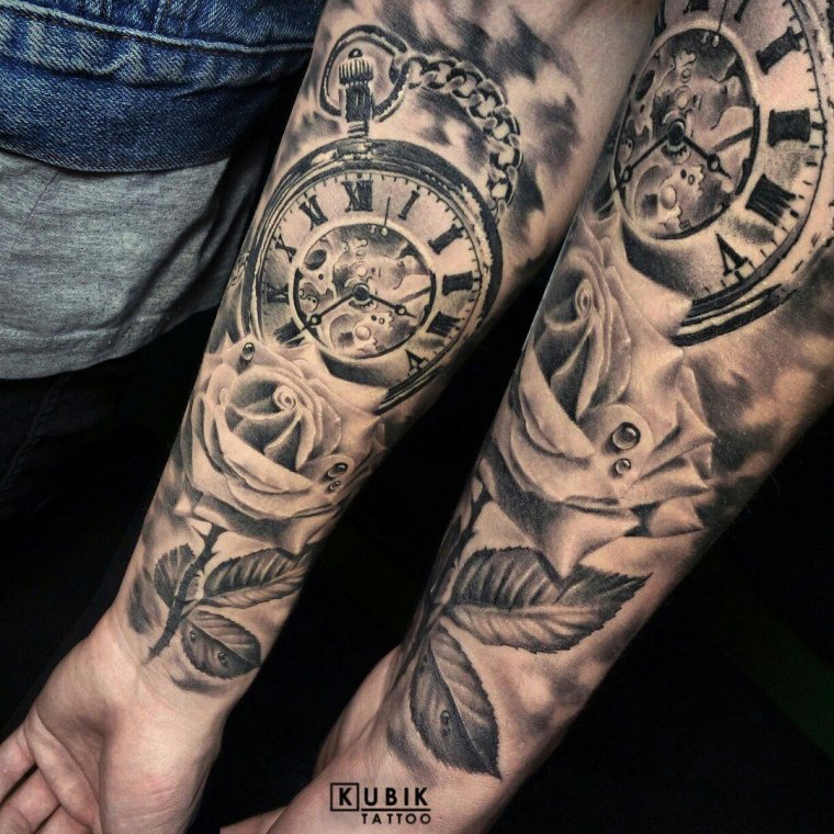 Мужские тату часы на предплечье (39 фото)37