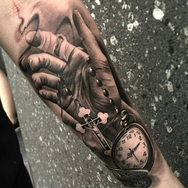 Мужские тату часы на предплечье (39 фото)19