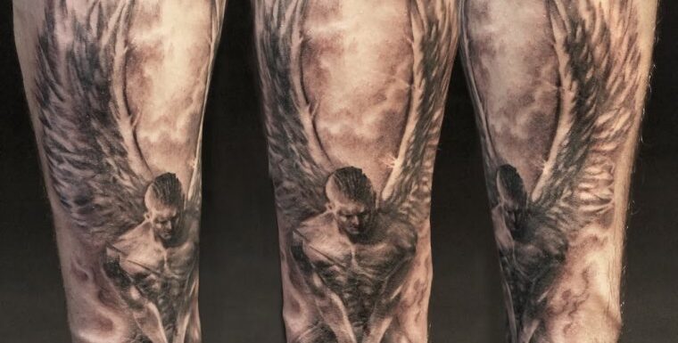🖤 Мужские татуировки с ангелом на предплечье: варианты (45 фото)