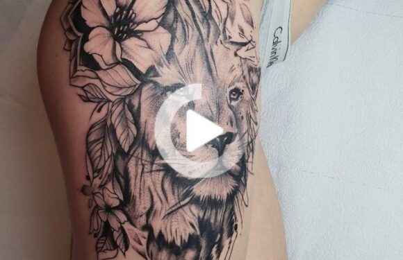 🖤 Татуировки «Лев с цветами» (48 фото)