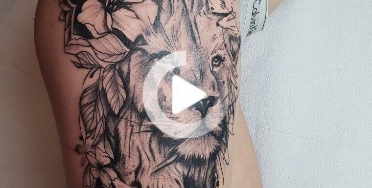 🖤 Татуировки «Лев с цветами» (48 фото)