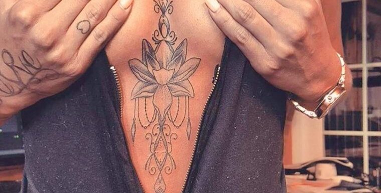 🖤 Татуировки «Лотос на груди» — женские (62 фото)