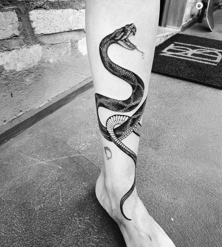 Татуировка змея на ноге (50 фото)25