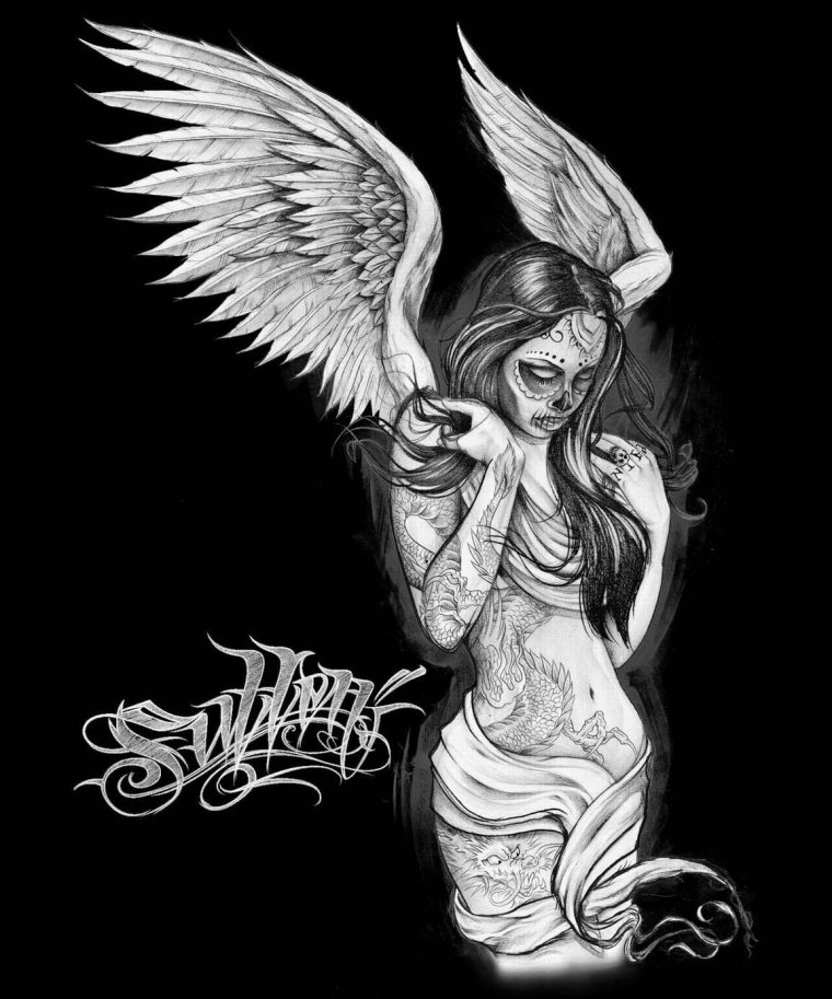 Тату "девушка ангел" - эскизы татуировок (38 фото) 5