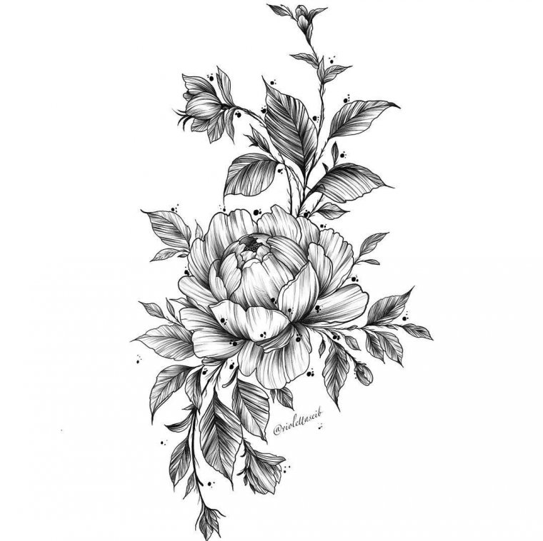 Черно белые эскизы тату - цветы (49 фото) 11 тату
