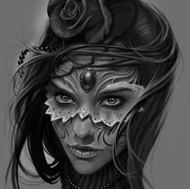 Тату эскизы на лице (48 фото) 28 Девушка череп эскиз