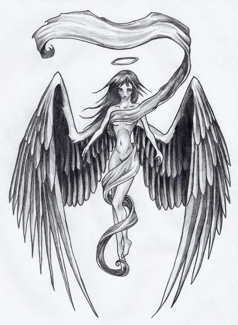 Тату "девушка ангел" - эскизы татуировок (38 фото) 17