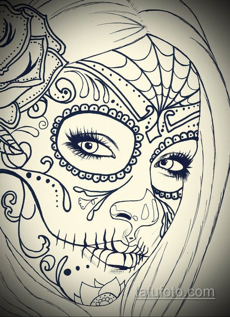 Тату эскизы на лице (48 фото) 26 Сахарный череп тату эскиз