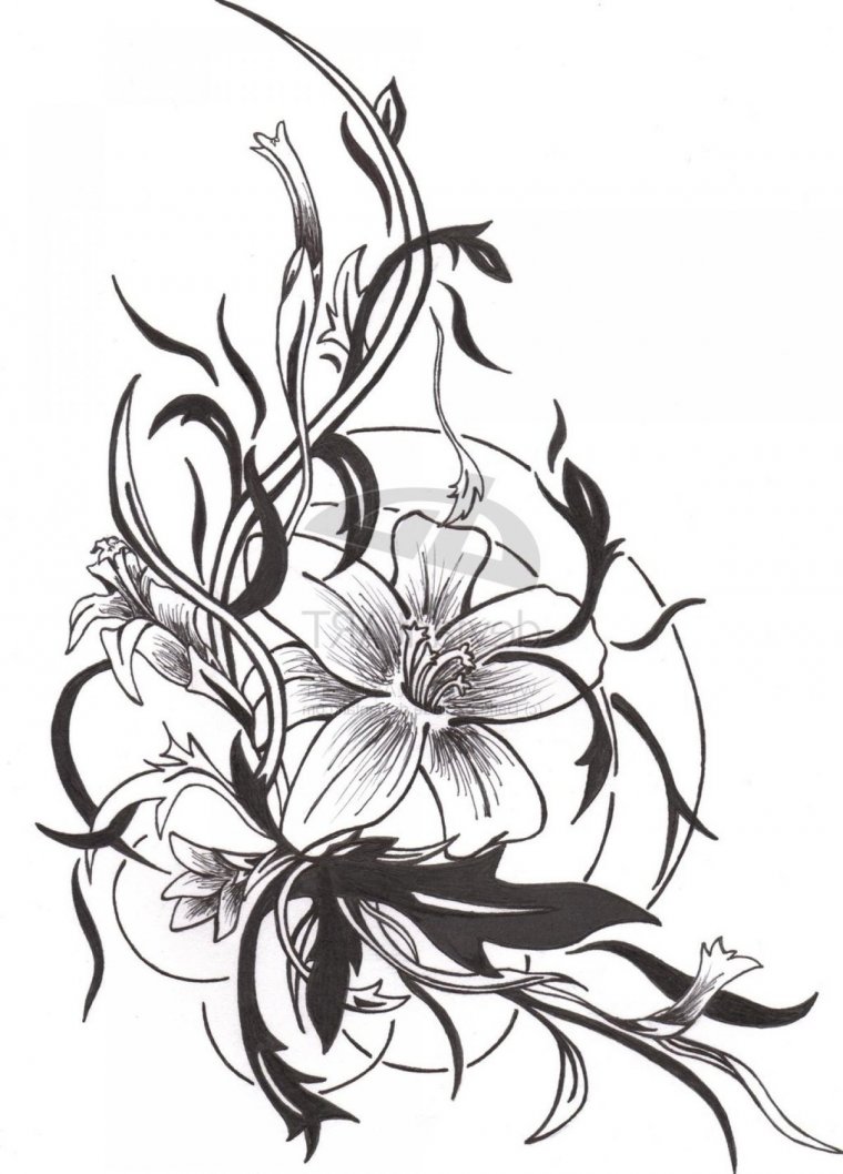 Черно белые эскизы тату - цветы (49 фото) 10 тату
