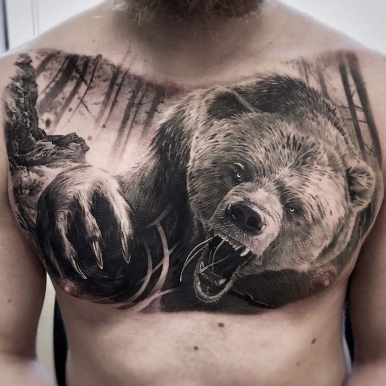 Тату "медведь" - злой медведь для татуирвоки (39 фото) 25 тату