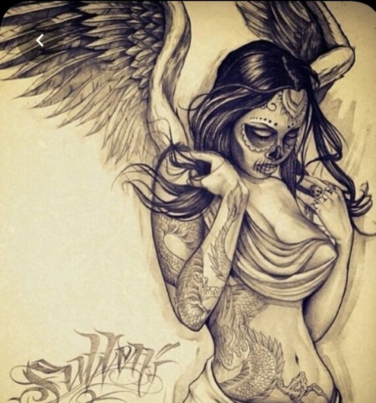 Тату "девушка ангел" - эскизы татуировок (38 фото) 10
