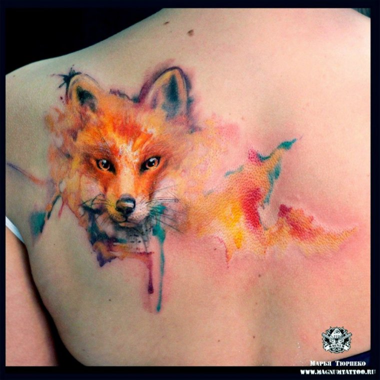 Тату лиса акварель