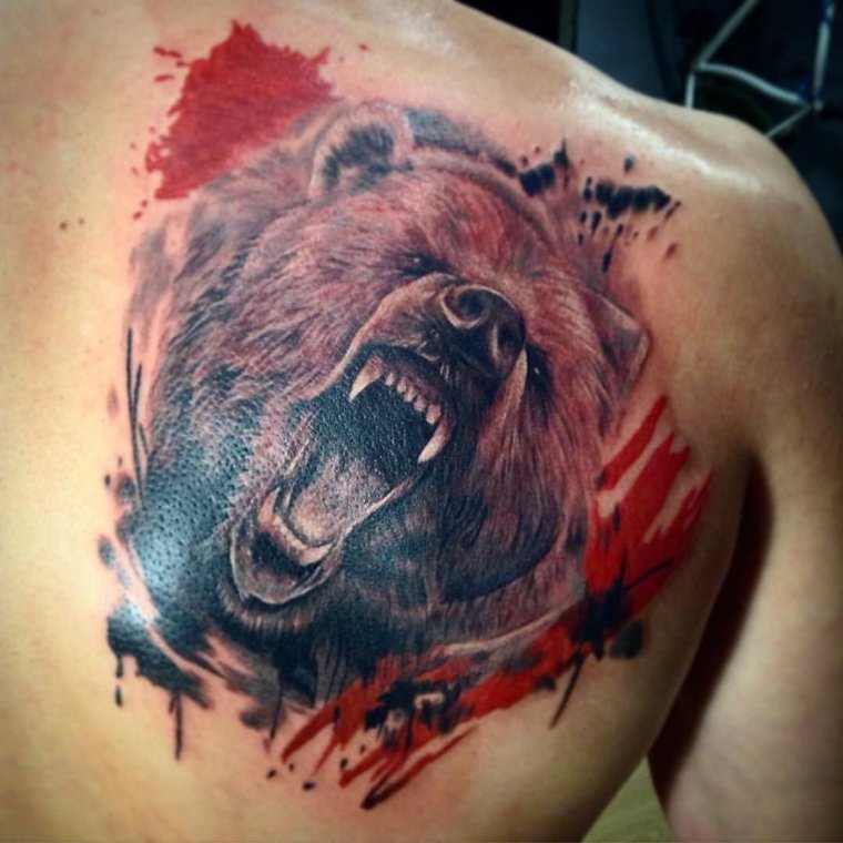 Тату "медведь" - злой медведь для татуирвоки (39 фото) 31 тату