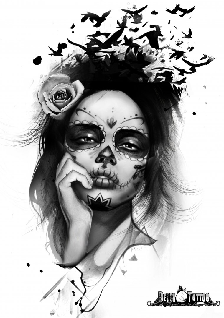 Тату эскизы на лице (48 фото) 31 Санта Муэрте эскизы в реализме
