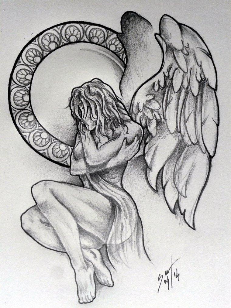 Тату "девушка ангел" - эскизы татуировок (38 фото) 9