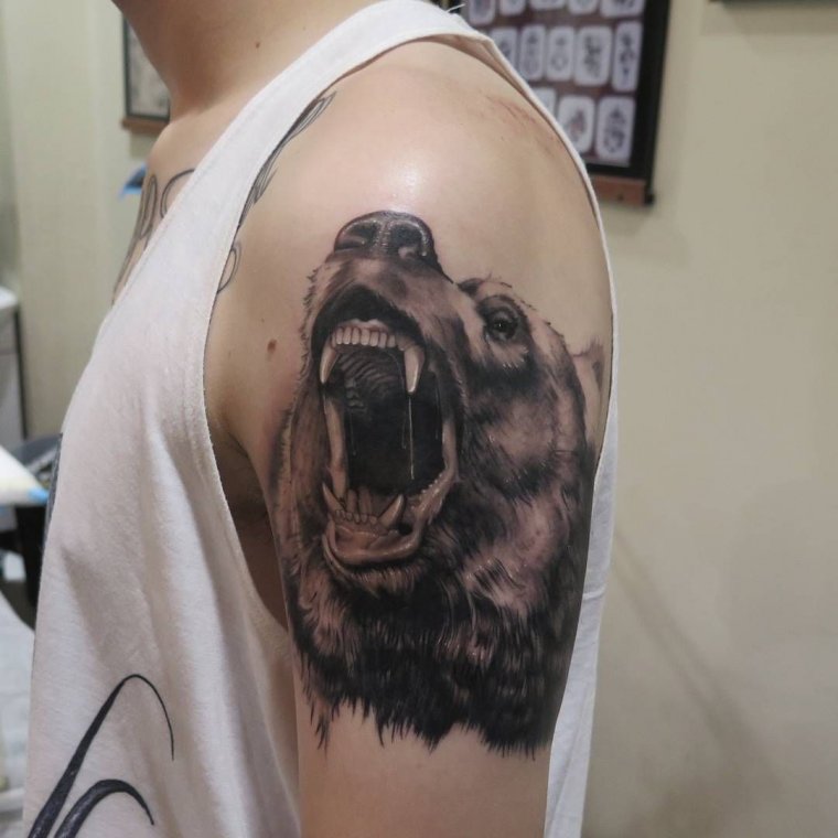 Тату "медведь" - злой медведь для татуирвоки (39 фото) 23 тату
