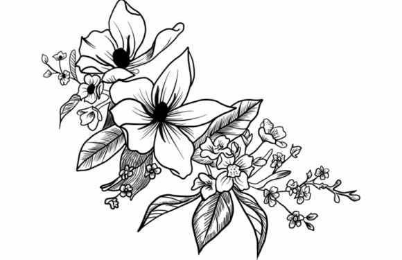 Черно белые эскизы тату — цветы (49 фото)
