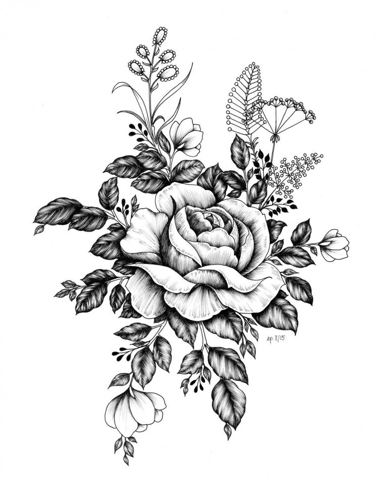 Черно белые эскизы тату - цветы (49 фото) 23 тату