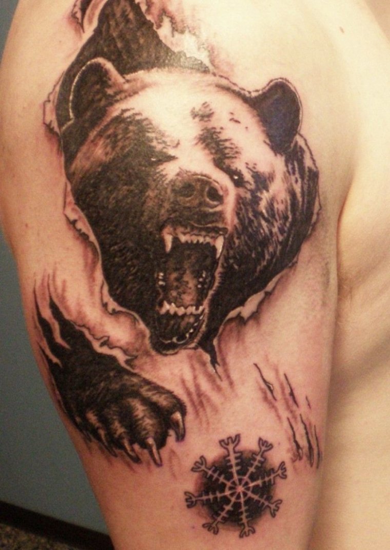 Тату "медведь" - злой медведь для татуирвоки (39 фото) 6 тату