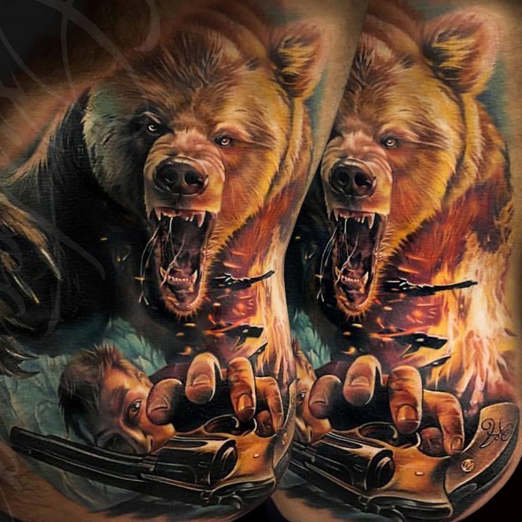 Тату "медведь" - злой медведь для татуирвоки (39 фото) 28 тату