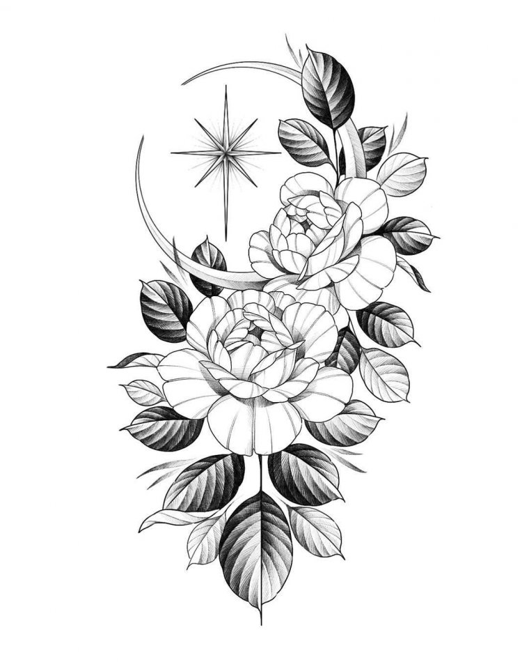 Черно белые эскизы тату - цветы (49 фото) 34 тату