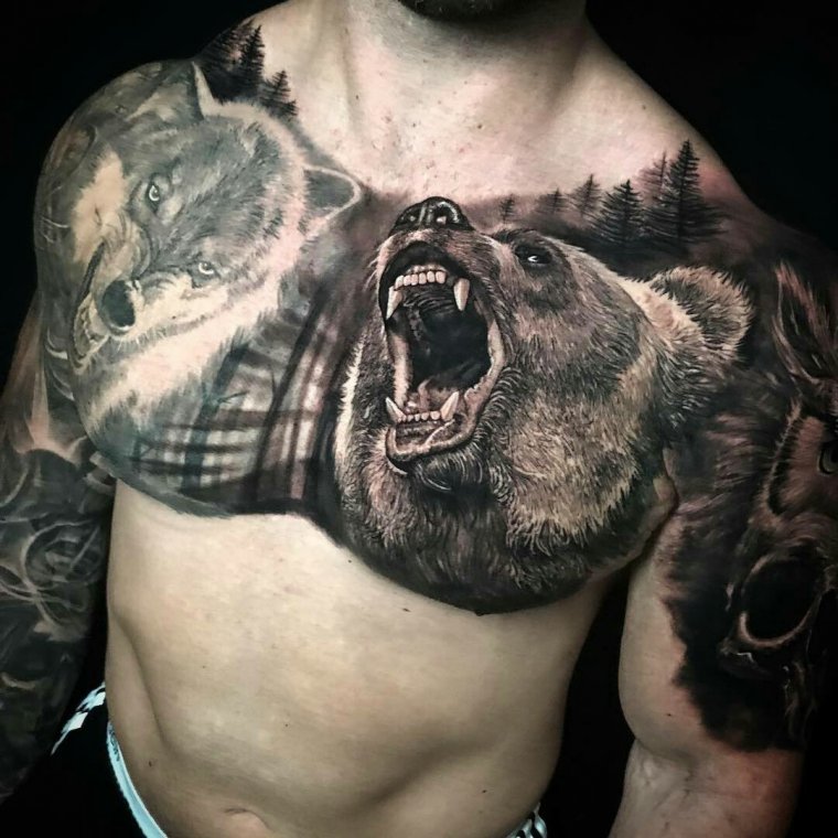 Тату "медведь" - злой медведь для татуирвоки (39 фото) 37 тату