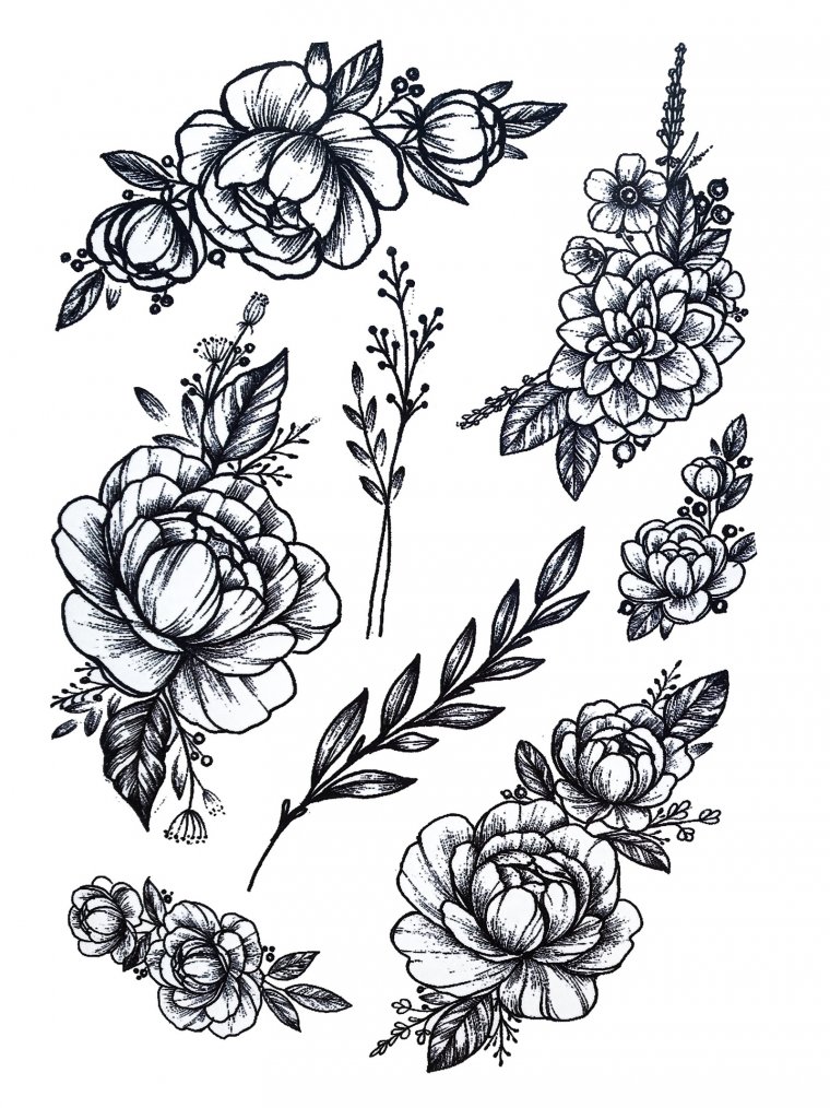 Черно белые эскизы тату - цветы (49 фото) 41 тату