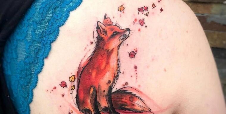 Тату лиса на спине (52 фото)