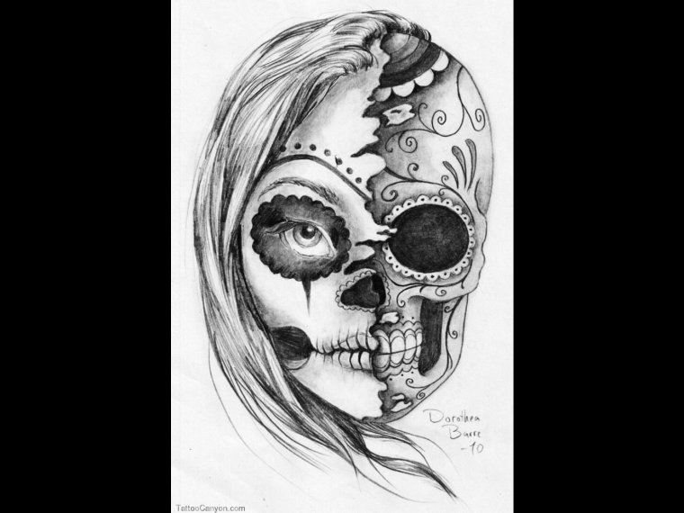 Тату эскизы на лице (48 фото) 45 Череп рисунок карандашом