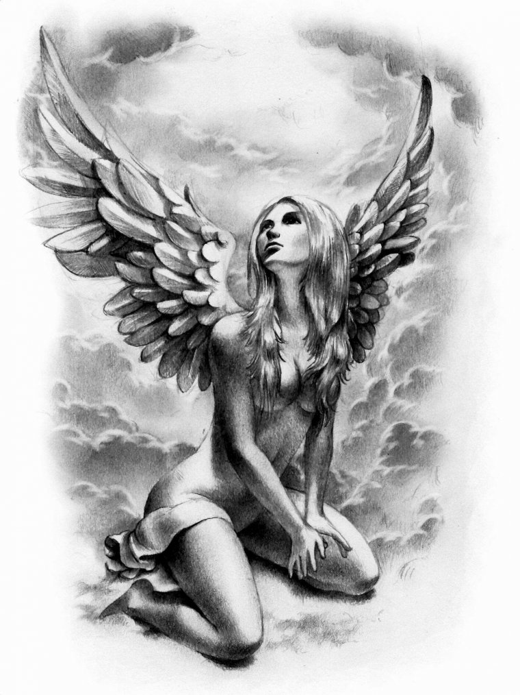 Тату "девушка ангел" - эскизы татуировок (38 фото) 12