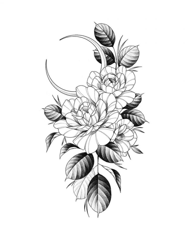 Черно белые эскизы тату - цветы (49 фото) 3 тату