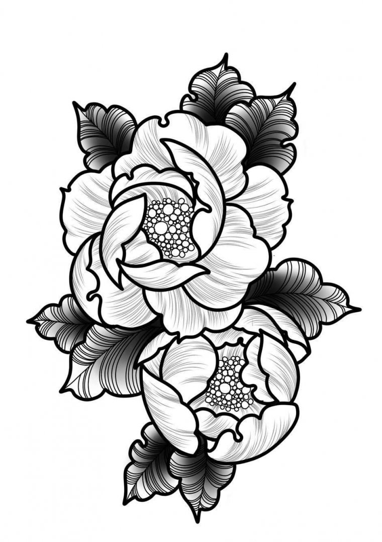 Черно белые эскизы тату - цветы (49 фото) 14 тату