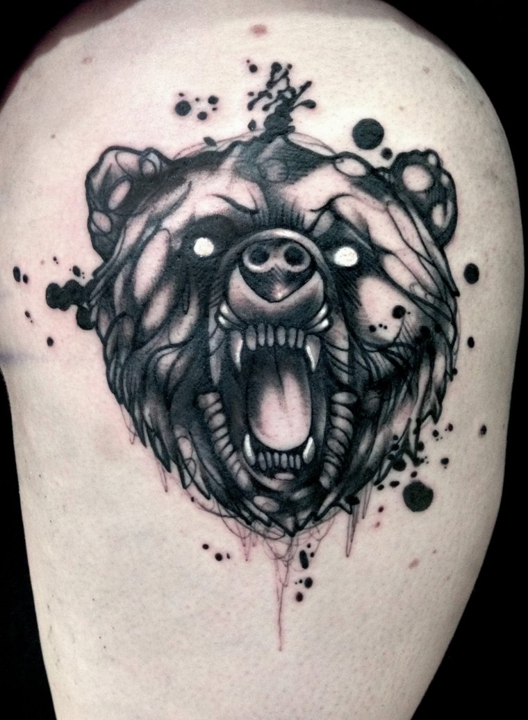 Тату "медведь" - злой медведь для татуирвоки (39 фото) 19 тату