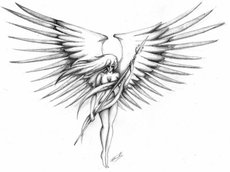 Тату "девушка ангел" - эскизы татуировок (38 фото) 36