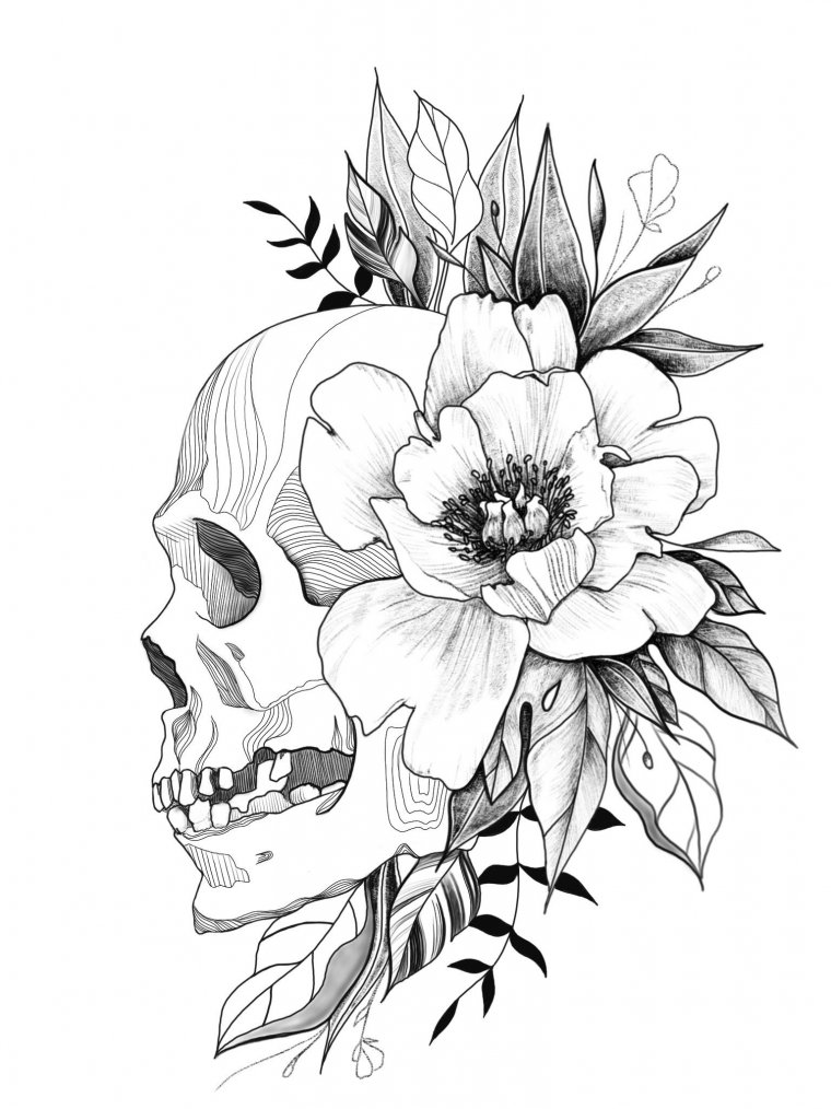 Черно белые эскизы тату - цветы (49 фото) 16 тату