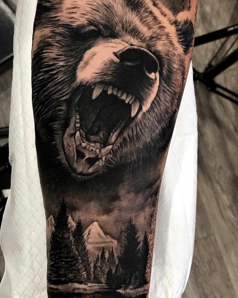 Тату "медведь" - злой медведь для татуирвоки (39 фото) 17 тату
